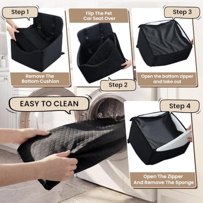 Dog Car Seat for Small/Medium Dogs Up to 35 lbs, 5in Booster Car Seat Cushion, Fully Detachable and Washable, with Safety Belt and Anti-Slip Base, Black - color: Black