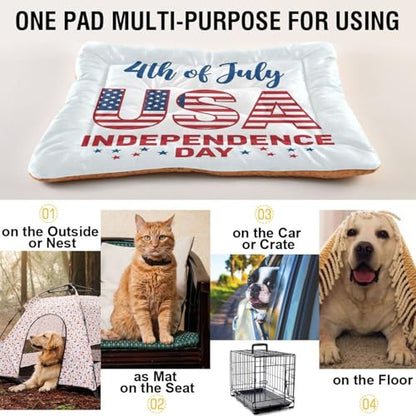 Independence Day Pattern Pet Bed Mat for Dogs and Cats, Soft Washable Crate Pad with Non-Slip Bottom, Cozy Bed Cushion for Small Medium Large Pets, 18x24 Inch - size: Small