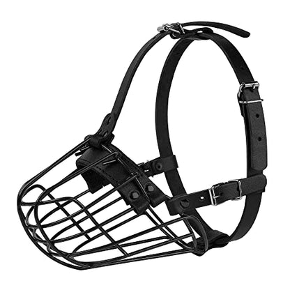 Pitbull Dog Muzzle Metal Mask Amstaff Secure Wire Basket Adjustable Durable Leather Straps for Large Dogs (Black) - color: Black