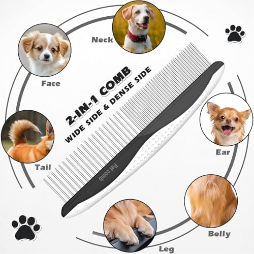3PCS Pet Grooming Rake & Metal Comb & Flea Comb for Cats and Dogs, Double-Sided Dematting Tool, Extra-Wide Deshedding Dog Brush for Long Hair to Effectively Remove Tangles, Knots and Mats (Black) - color: B-Black