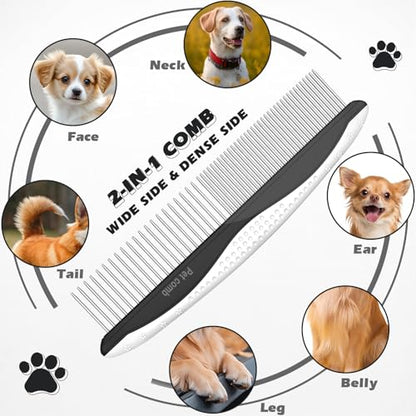 3PCS Pet Grooming Rake & Metal Comb & Flea Comb for Cats and Dogs, Double-Sided Dematting Tool, Extra-Wide Deshedding Dog Brush for Long Hair to Effectively Remove Tangles, Knots and Mats (Black) - color: B-Black