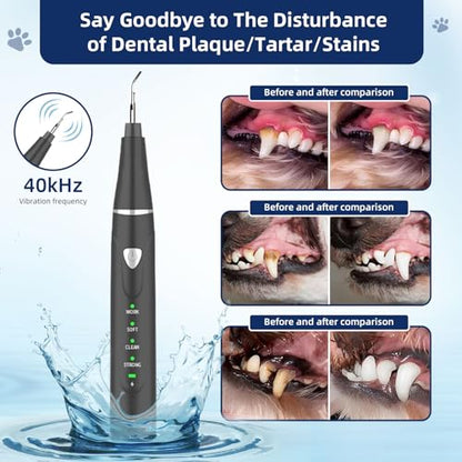 Plaque Remover for Teeth, Pet Ultrasonic Cleaner, Dog Plaque and Tartar Remover with LED Light, Dog Teeth Cleaning Dental Care Kit for Tartar and Stains, Suitable for Dogs and Cats (Black) - color: Black