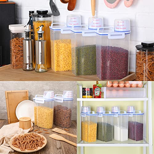 Cereal Containers Set 4 Pcs Airtight Food Storage Container with Measuring Cup Dispenser Plastic Storage Containers with Lids for Rice Oatmeal Flour Grain & Pet Cat Dog Food Container, 2.5 L - color: Blue