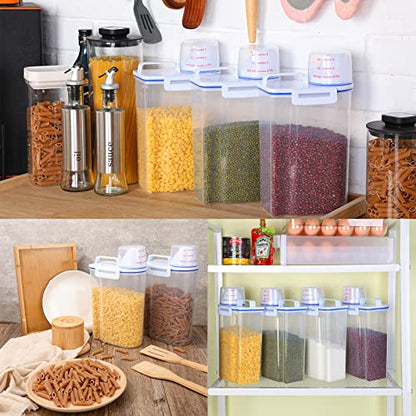 Cereal Containers Set 4 Pcs Airtight Food Storage Container with Measuring Cup Dispenser Plastic Storage Containers with Lids for Rice Oatmeal Flour Grain & Pet Cat Dog Food Container, 2.5 L - color: Blue