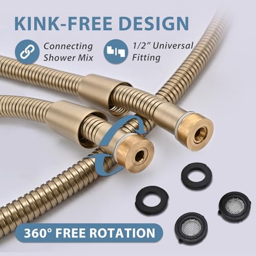 59 Inches Shower Hose Replacement Gold 304 Stainless Steel Handheld Shower Head Hoses Flexible ＆smooth Rv Shower Hose Extra Long 5ft High Pressure Bidet Hoses Brushed Gold - color: Gold, size: 59 Inches