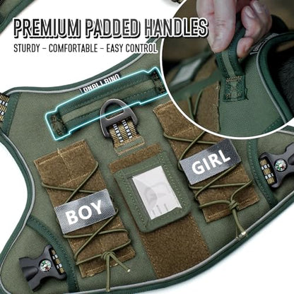 Tactical Dog Harness for Medium & Large Dogs, Green Adjustable No-Pull Control with Handle, Heavy Duty Reflective Vest - Size L - color: Army Green, size: L