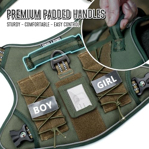 Tactical Dog Harness for Medium & Large Dogs, Green Adjustable No-Pull Control with Handle, Heavy Duty Reflective Vest - Size XL - color: Army Green, size: XL