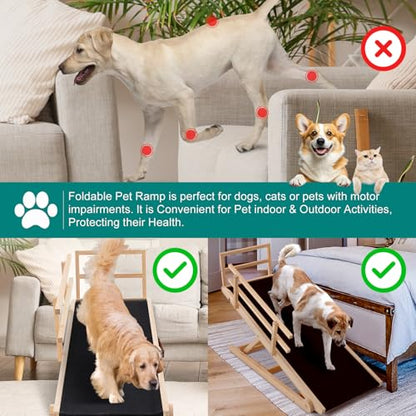 Dog Ramp for Bed, Adjustable Pet Ramps for Dog to Get on Bed, Non-Slip Rubber Surface - Folding Wooden Dog Ramp for Small/Large/Old Dogs, Adjustable up to 31 inch High Beds, Safety Railings - size: XL-for 31.4''H Bed