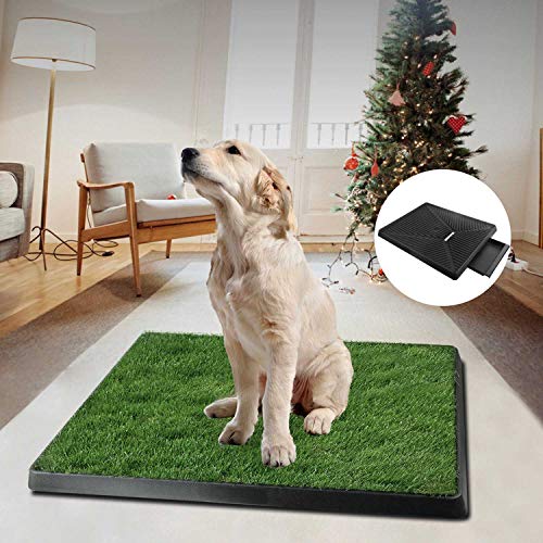 TeqHome Dog Grass Pad with Tray, Dog Litter Box, Reusable Artificial Pee Grass Pad for Dogs Indoor & Outdoor, Dog Potty Tray, Washable Puppy Pee Pad Turf for Dogs to Pee on Balcony Patio (25" x 21")