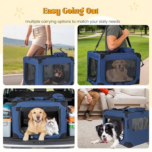 Soft Dog Crate, Portable 3-Door Folding Pet Carrier w/Mesh Windows, 40"x27"x27 Carrying Straps Fleece Mat,Collapsible Kennel for Dogs, Cats, Rabbits-Use for Indoor, Outdoor & Travel (40 inch) - size: 40 inch