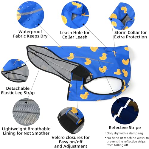 Mile High Life Dog Raincoat, Adjustable Waterproof Reflective Rain Jacket for Small Medium Large Dogs, Lightweight Breathable Pet Rain Coat with Leash Hole(Blue Duck,XXS Chest 16-19") - color: Blue Duck, size: XXS Chest 16"-19"
