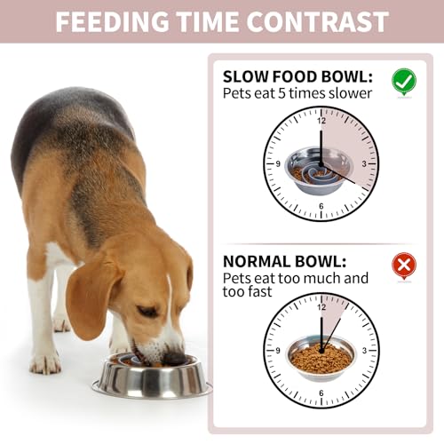 Slow Feeder Dog Bowls Insert, Bestalk Soft Silicone Slow Eating Feeder Insert with Suction Cups for Small, Medium and Large Dogs, Fit into Basic and Elevated Dog Bowls, Grey - color: Grey, size: L
