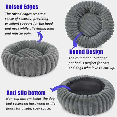 Dog Beds Small Sized Dog Washable Calming Anti-Anxiety Donut Puppy Bed for Small Dogs and Cats,Cozy Soft Anti-Slip Round Large Cat Bed 23 Inch Fits up to 20 lbs Pets,Warm Grey - color: Warm Grey, size: 23"L x 23"W x 5.5"Th