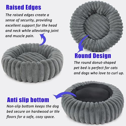 Dog Beds Small Sized Dog Washable Calming Anti-Anxiety Donut Puppy Bed for Small Dogs and Cats,Cozy Soft Anti-Slip Round Large Cat Bed 23 Inch Fits up to 20 lbs Pets,Warm Grey - color: Warm Grey, size: 23"L x 23"W x 5.5"Th
