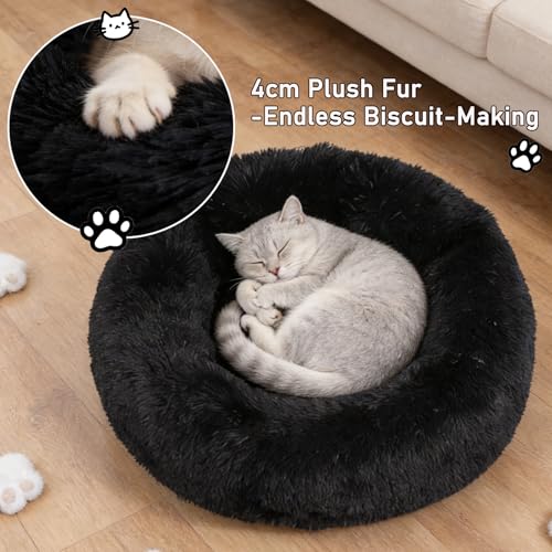 Calming Donut Dog Bed Medium Size Dog - Washable Removable Cover Non-Slip Bottom, Round Pet Bed Cat Bed Warming Fluffy Plush Faux Fur Anti-Anxiety, Fits up to 45 lbs (Black, 30") - color: Black, size: 30"L x 30"W x 8"Th