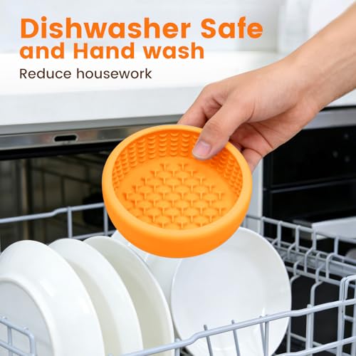 Dog Slow Feeder Licking Bowl,Freezeable Anxiety Relief Treat Dispenser, Non-Slip Anti-chocking Pet Dish,Entertainment Interactive Puzzle Toy for Small Medium Breed, BPA Free Silicone Dishwasher Safe - color: yellow, size: S