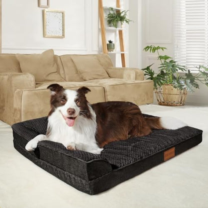 Orthopedic Dog Bed Medium Size Dog 30''X20'', Waterproof L Bolster Egg Crate Foam Pet Crate Beds with Washable Removable Cover, Non-Slip Soft Pet Couch Sleep Mat, Black - color: Black, size: M:30x20x3.5 IN