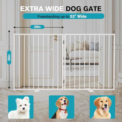 Snagle Paw Extra Wide Dog Gate,Free Standing Dog Fence with Door, Up to 52 Inch Wide Pet Gate with Support Feet for Stairs, Hallways, Doorways, Yard (White, 2 Panels) - size: Up to 52" W, 2 Panels, White