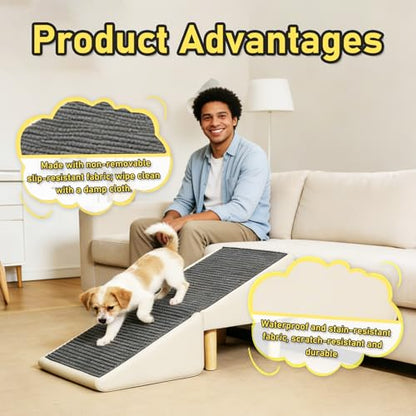 Split Ottoman Dog Ramp for Couch & Bed, 2-in-1 Foldable Dog Stairs with Non-Slip Surface, Solid Wood Pet Ramp for Small & Senior Dogs, Gentle 23° Incline, Modern Furniture Style