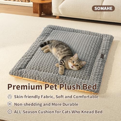 SOMAHE Cat Beds Flat Cat Bed Mat, Premium Plush Cat Mat with Non-Slip Bottom, 1.2" Thick All-Season Kneading Cushion, Machine Washable Anti-Static Pet Bed 15×23Inch, Grey - color: Grey, size: 23"L x 15"W x 1.2"Th