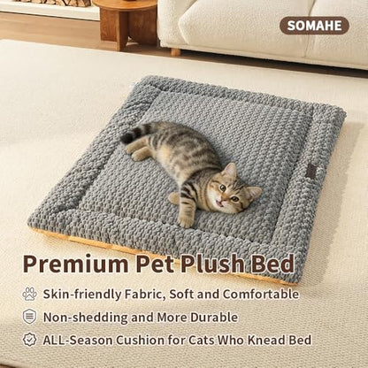 SOMAHE Cat Beds Flat Cat Bed Mat, Premium Plush Cat Mat with Non-Slip Bottom, 1.2" Thick All-Season Kneading Cushion, Machine Washable Anti-Static Pet Bed 15×23Inch, Grey - color: Grey, size: 23"L x 15"W x 1.2"Th