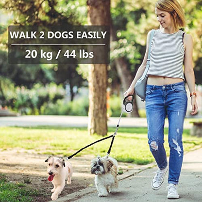 Dual Retractable Dog Leash for Walking 2 Small Dogs(Up to 44 Lbs Each) - Double Headed 18.5ft Extendable Pet Leash with Poop Bags, Non Slip Grip, One Button Control, 360 Tangle-Free (Gray, Medium) - color: Gray, size: Medium