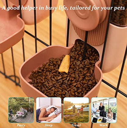 Kenond 35oz Hanging Automatic Pet Food Water Dispenser, Auto Gravity Pet Feeder and Waterer Set, Cage Cat Food Bowl Dog Feeding Station for Puppy and Kitten Rabbit Chinchilla Hedgehog Ferret (Pink) - color: Pink