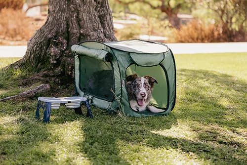 SportPet Designs Soft-Sided Pop-Open Pet Kennel, Medium Portable Travel Crate for Cats & Dogs up to 50 lbs, Foldable Car Kennel with Seatbelt Straps & Washable Waterproof Pad, Green - color: Green