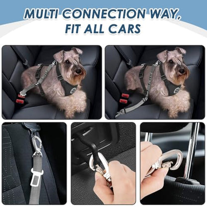 SlowTon Dog Seatbelt, 2 Pack Dog Seat Belt Car Leash Adjustable Elastic Bungee Buffer Heavy Duty Nylon Reflective Pet Safety Tether Connect to Dog Harness for Travel Riding in Vehicle (Daul Clip, GY) - color: Grey