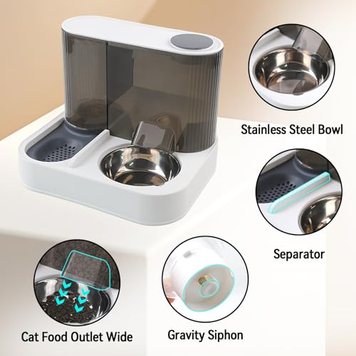 Automatic Gravity Cat Feeder with Stainless Steel Food Bowl, 2 in 1 Cat Feeder and Water Dispenser Combo Detachable Pet Water and Food Dispenser Set for Puppy Kitten Small Dog(Gray) - color: 【Grey】