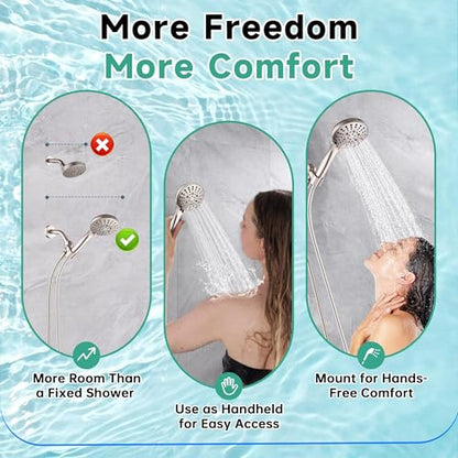 BRIGHT SHOWERS High Pressure Shower Head with Handheld, 9 Spray Settings Showerhead Built in Power Wash to Clean Tub and Pets, Extra Long 69" Hose, Adjustable Bracket, Brushed Nickel - color: Brushed Nickel, style: 1.8 GPM | 9 Modes