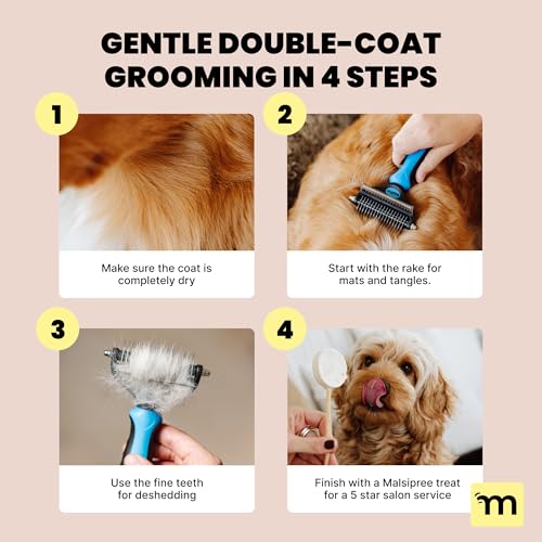 MalsiPree Dog Brush - Pink, 2-in-1 Undercoat & Dematting Rake | 2-in-1 undercoat rake & dematting brush - deshedding tool - Use for medium to large double-coated dogs & cats - color: Pink