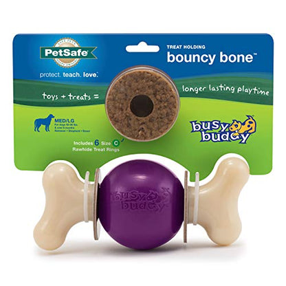 PetSafe Busy Buddy Bouncy Bone, Treat Holding Dog Toy, Medium/Large, Best for Dogs 50-90 Lb.