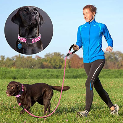 Ladoogo Reflective Dog Collar Padded with Soft Neoprene Breathable Adjustable Nylon Dog Collars for Small Medium Large Dogs (Small (Pack of 1), Pink Plaid Collar+Leash) - color: Pink Plaid Collar+Leash, size: Small (Pack of 1)