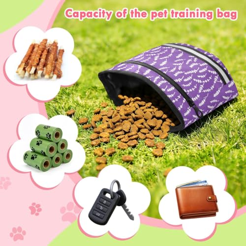 Lavender Water-Resistant Dog Treat Pouch, 3 Ways to Wear Treat Bag with Magnetic Closure & Reflective Strip, Hands-Free for Pet Training, Walking