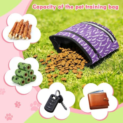 Lavender Water-Resistant Dog Treat Pouch, 3 Ways to Wear Treat Bag with Magnetic Closure & Reflective Strip, Hands-Free for Pet Training, Walking