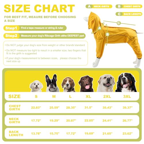 Dog Raincoat, Waterproof Dog Rain Jacket with Removable Hood，Adjustable 4 Legs Pet Poncho with Leash Hole，Reflective Stripe Hooded Snowproof Windproof Clothes for Small to 3X-Large Dogs, L - color: LightYellow, size: L