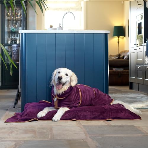 Lucky Pooch® Dog Robe - Luxurious Dog Bathrobe - Ultra Absorbent Dries Your Dogs in Minutes! Double-Layer, Super Soft Towel and Bath Robe All in One (S, Plum) - color: Plum, size: S