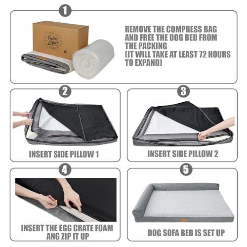 Patas Lague Orthopedic Dog Bed Medium Size Dog 30''X20'', Waterproof L Bolster Medium Pet Sofa Beds with Removable Washable Cover, Soft Pet Couch Crate Mat with Nonskid Bottom, Black - color: Black, size: 30"L x 20"W x 3.5"Th