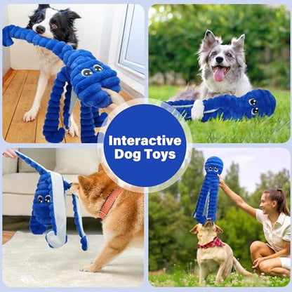 Prime Pets Squeaky Dog Toys for Large Dogs, 27” Extra Large Octopus Dog Toy to Keep Them Busy, Interactive Plush Chew Toy for Small Medium Large Dogs, Tug of War Pet Toys, Blue - color: Blue