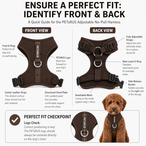 Premium No-Pull Dog Harness Soft Neoprene & Breathable Mesh Vest with Front & Back Clip D-Rings Adjustable Lightweight Walking Harness for Puppies, Small & Medium Dogs (Dark Chocolate Brown, XS) - color: Dark Chocolate Brown, size: XS: Neck 10.6-14.2'', C