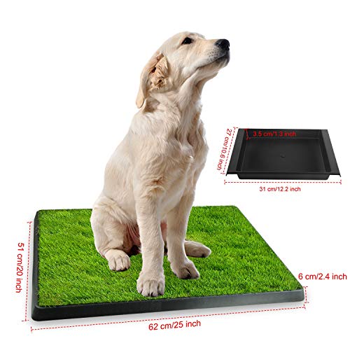TeqHome Dog Grass Pad with Tray, Dog Litter Box, Reusable Artificial Pee Grass Pad for Dogs Indoor & Outdoor, Dog Potty Tray, Washable Puppy Pee Pad Turf for Dogs to Pee on Balcony Patio (25" x 21")