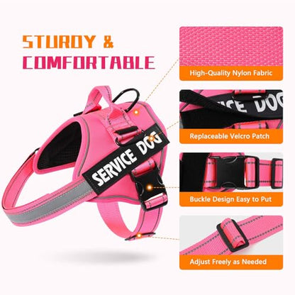 MUMUPET Service Dog Vest Harness, No Pull Reflective Adjustable with Handle, Soft Breathable Padding for Small Dogs, 2 Removable Velcro Patches (Hot Pink, XS) - color: HotPink, size: X-Small