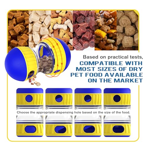 BSISUERM Dog Treat Dispensing Puzzle Toy Adjustable Food Dispenser Slow Feeder Puppy Enrichment Training Rolling Ball Pet Interactive Chase Toys for Small Medium Large Dogs to Keep Them Busy - color: Blue - Single - Standard