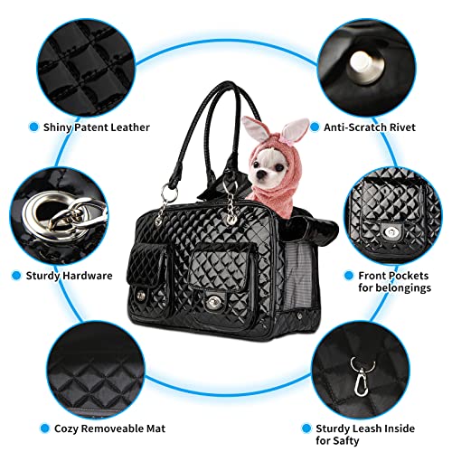Soft-Sided Pet Travel Carrier Airline Approved for Pet Small Dog and Cat Collapsible, Black Shiny Patent Leather - color: Black
