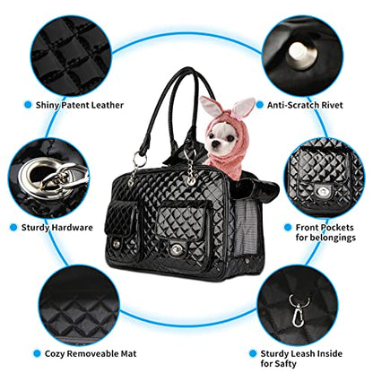 Soft-Sided Pet Travel Carrier Airline Approved for Pet Small Dog and Cat Collapsible, Black Shiny Patent Leather - color: Black