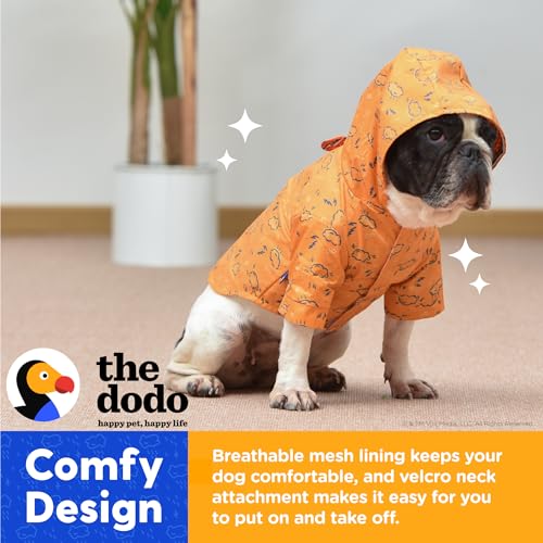 The Dodo Rainy Days Printed Raincoat for Dogs, Orange, Size Large; Water Resistant Dog Raincoat with Hook-and-Loop Drape Closure, Easy Clean PVC Material - size: Large