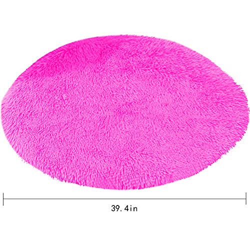 31 Inch Plush Dog Bed Mat Warm Fluffy Round Puppy Crate Pad with Anti-Slip Waterproof Bottom Soft Comfy Pet Kennel Mat for Small and Medium Dogs Sleeping(Rose Red) - color: Rose Red, size: 31 Inch