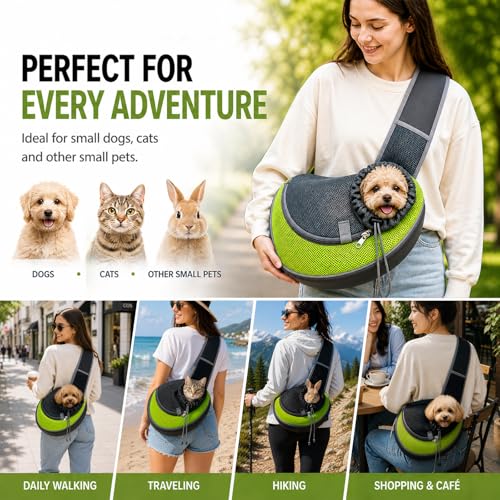 Dog Carrier Sling for Small Dogs Cats, Puppy Sling, Pet Sling Carrier for Walking Hiking Shopping Travel Public Transport, Breathable Puppy Carrier with Adjustable Strap Hands Free Pet Bag