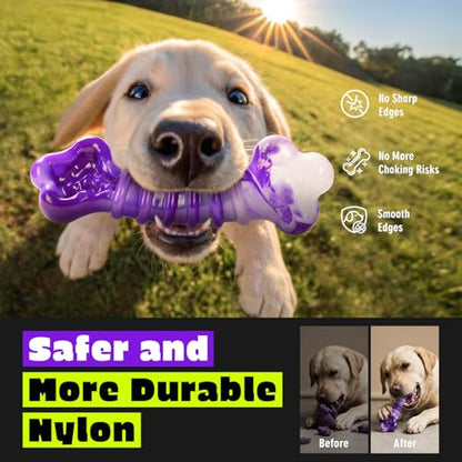 Kseroo 2-Pack Indestructible Dog Toys for Aggressive Chewers: Beef-Flavored Tough Dog Chew Toys, Nylon Large Dog Chew Toys to Keep Them Busy, Dog Chew Bones for 25-70lbs Medium & Large Dogs - color: Purple